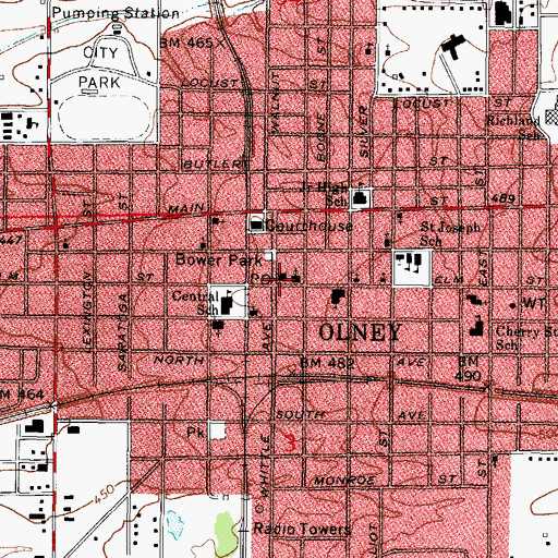 Topographic Map of Olney Post Office, IL