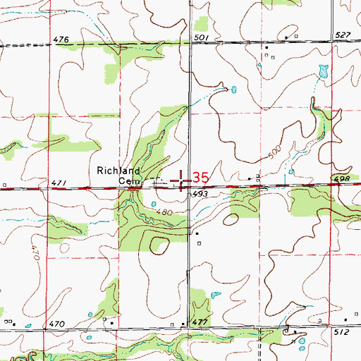 Topographic Map of Richland Church (historical), IL