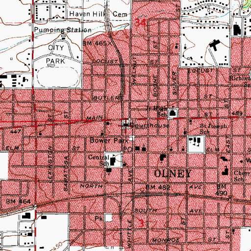 Topographic Map of Richland County Courthouse, IL
