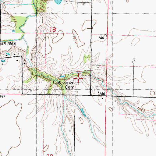 Topographic Map of Oak Grove Cemetery, IL