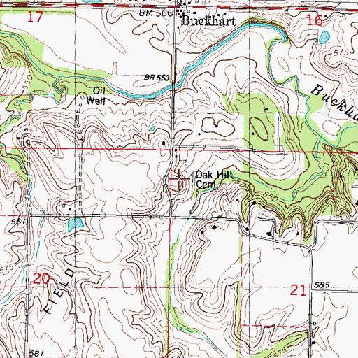 Topographic Map of Oak Hill Cemetery, IL