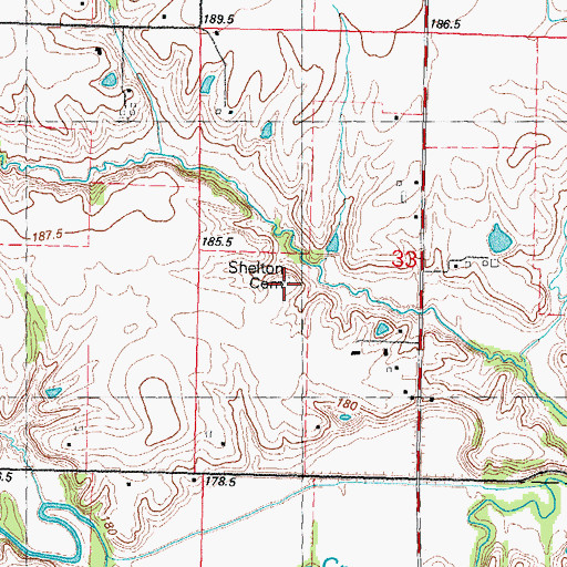 Topographic Map of Shelton Cemetery, IL
