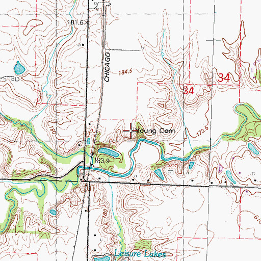 Topographic Map of Young Cemetery, IL