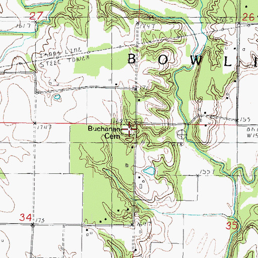 Topographic Map of Buchanan Cemetery, IL