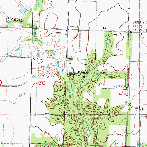 Topographic Map of Prater Cemetery, IL