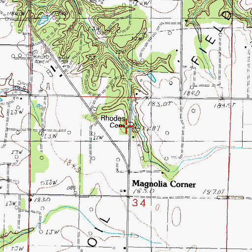 Topographic Map of Rhodes Family Cemetery, IL