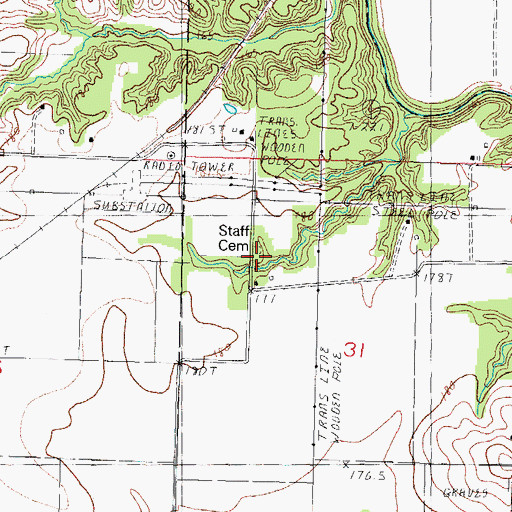 Topographic Map of Staff Cemetery, IL