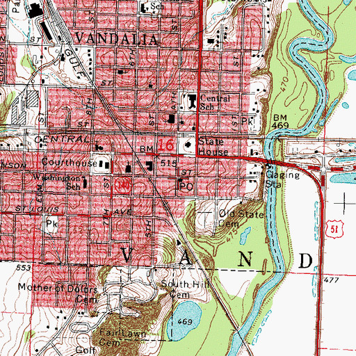 Topographic Map of Vandalia Post Office, IL