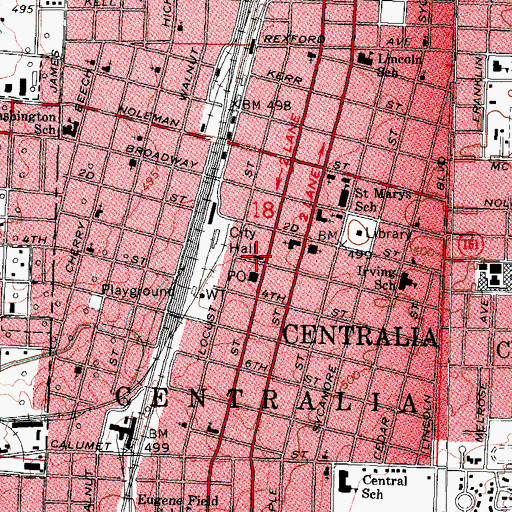 Topographic Map of Centralia City Hall, IL