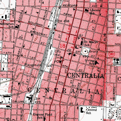 Topographic Map of Centralia Post Office, IL