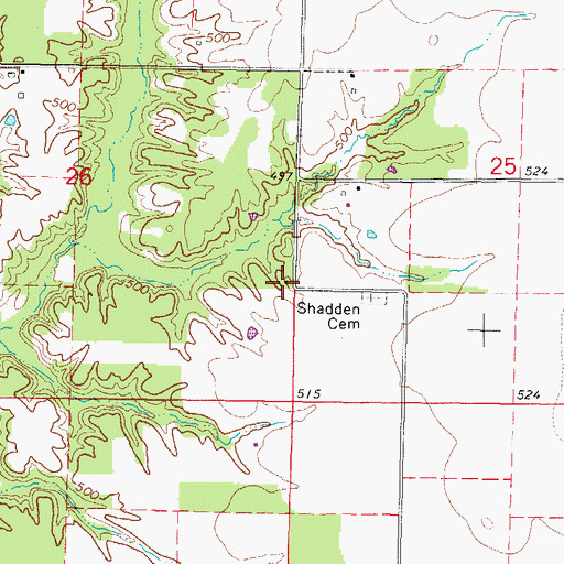 Topographic Map of Shadden School (historical), IL
