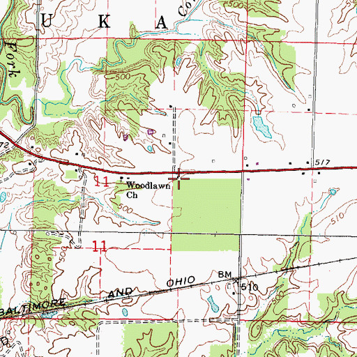 Topographic Map of Woodland School (historical), IL