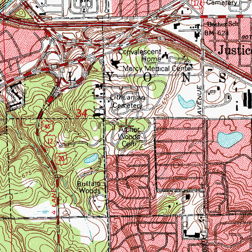 Topographic Map of Archer Woods Memorial Park Cemetery, IL