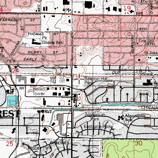 Topographic Map of Beacon Hill Park, IL