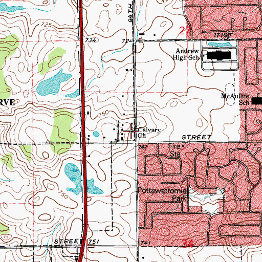 Topographic Map of Calvary Baptist Church, IL