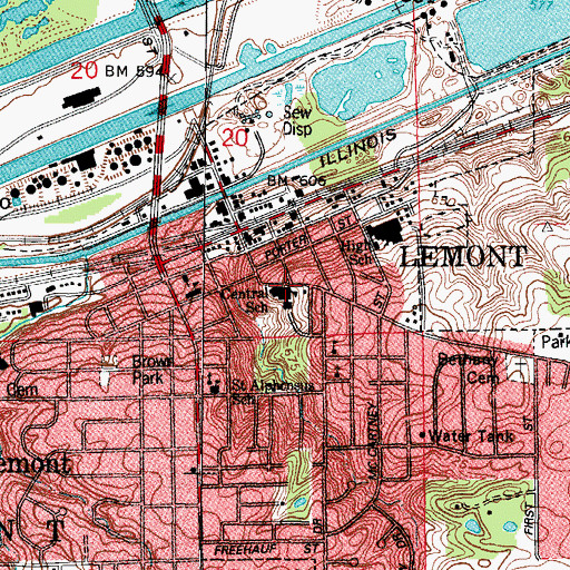 Topographic Map of Central School, IL