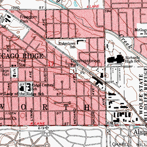 Topographic Map of Commissioners Park, IL