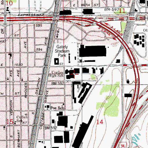Topographic Map of Corliss High School, IL
