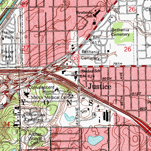 Topographic Map of V Ralph Dosher Elementary School, IL