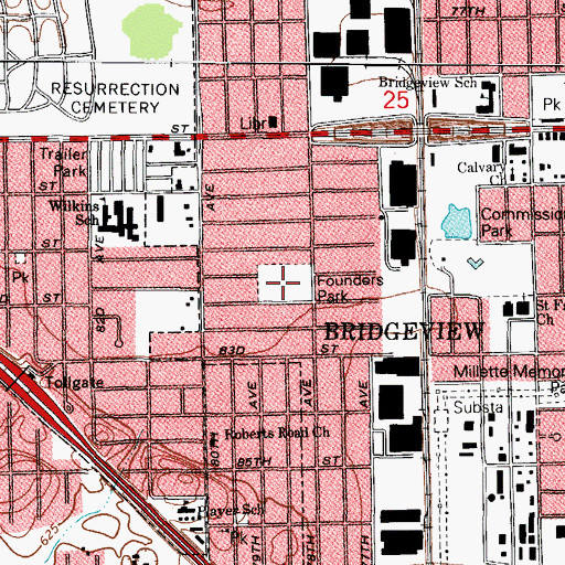 Topographic Map of Founders Park, IL
