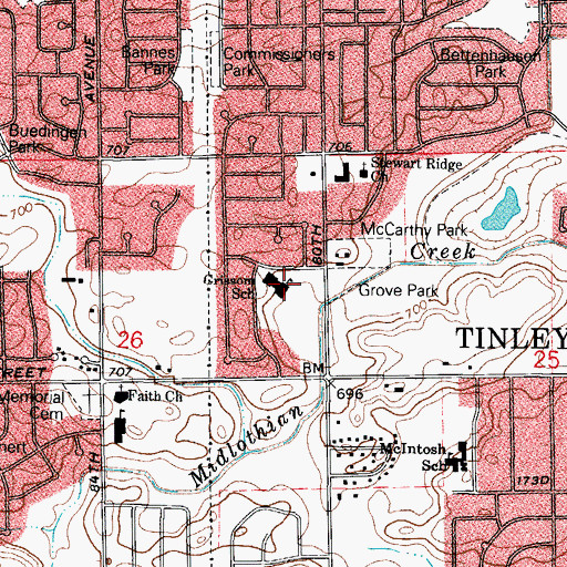 Topographic Map of Virgil I Grissom Junior High School, IL