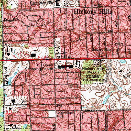 Topographic Map of Hill Creek Shopping Center, IL
