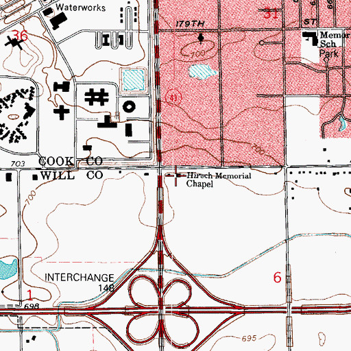 Topographic Map of Hirsch Memorial Chapel, IL