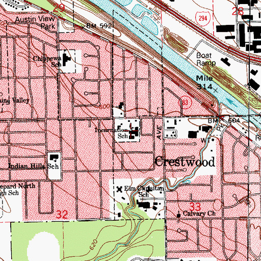 Topographic Map of Incarnation School, IL