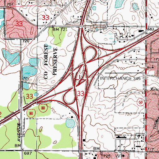 Topographic Map of Interchange 345, IL