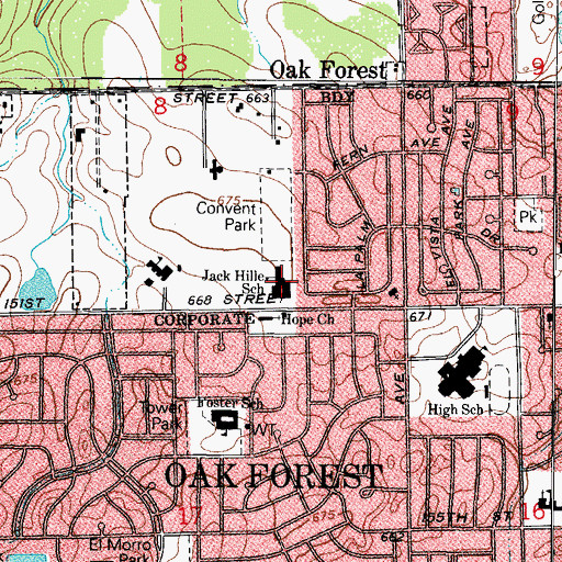 Topographic Map of Jack Hille School, IL