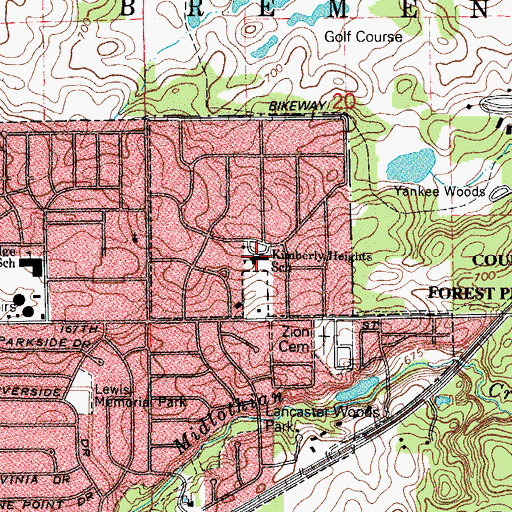 Topographic Map of Kimberley Heights School, IL