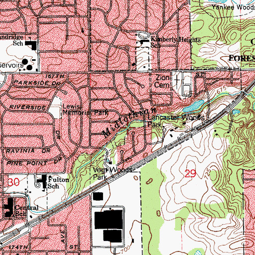 Topographic Map of Lancaster Woods Park, IL