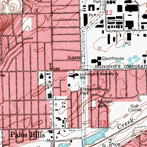 Topographic Map of Lieutenant Jospeh P Kennedy Junior School, IL