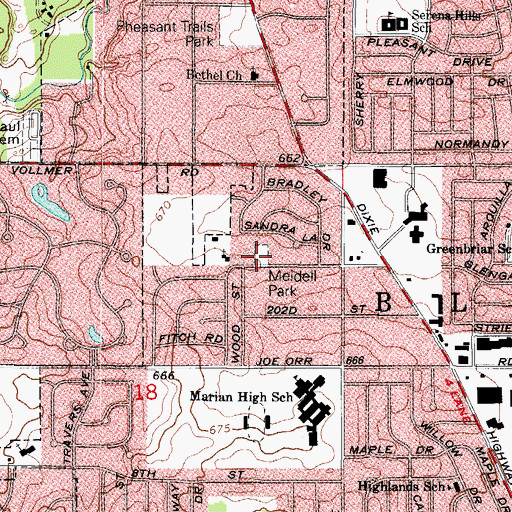 Topographic Map of Meidell Park, IL