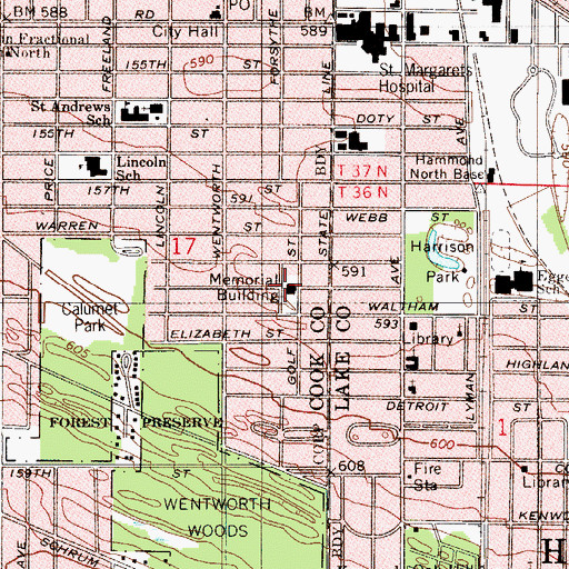 Topographic Map of Memorial Building, IL