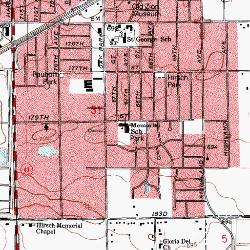 Topographic Map of Memorial Elementary School, IL