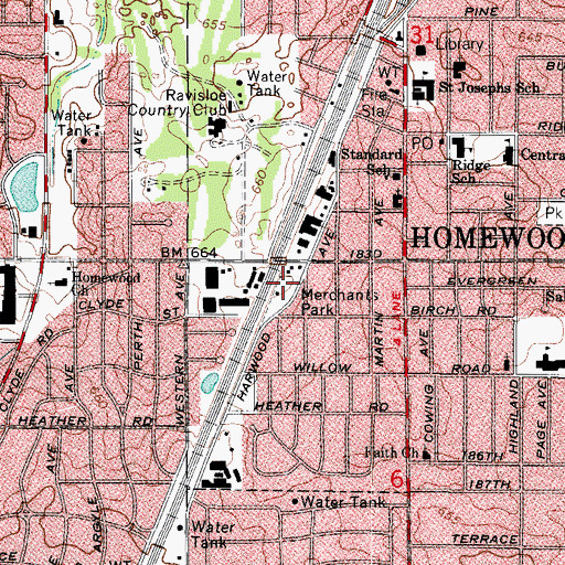 Topographic Map of Merchants Park, IL