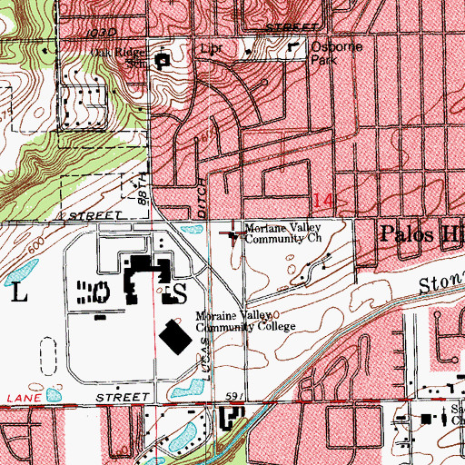 Topographic Map of Moraine Valley Community Church, IL