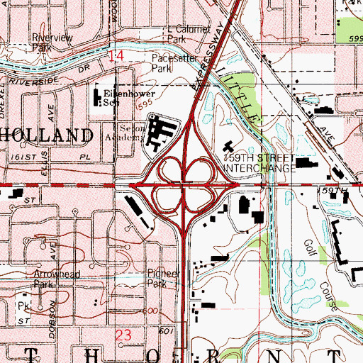 Topographic Map of One Hundred Fiftyninth Street Interchange, IL