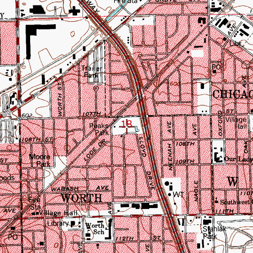 Topographic Map of Peaks Park, IL