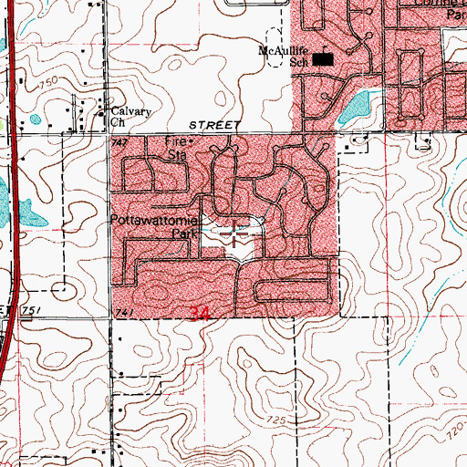 Topographic Map of Pottawattomie Park, IL