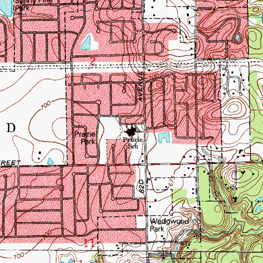 Topographic Map of Prairie Elementary School, IL