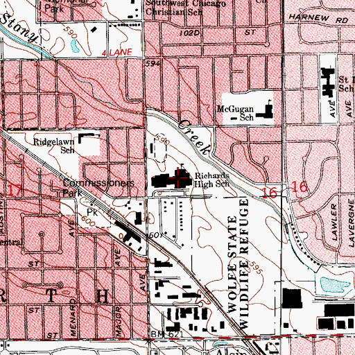 Topographic Map of Richards High School, IL