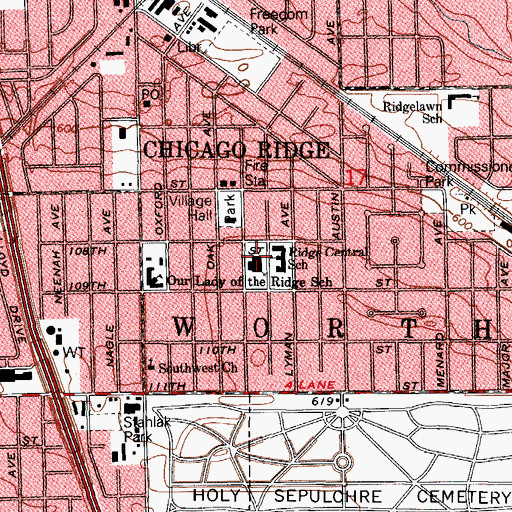 Topographic Map of Ridge Central Elementary School, IL