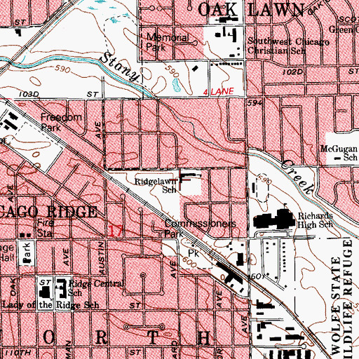 Topographic Map of Ridge Lawn Elementary School, IL