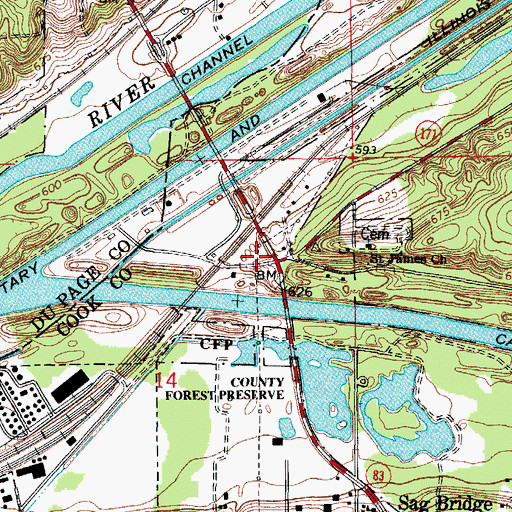Topographic Map of Sag Bridge Station (historical), IL