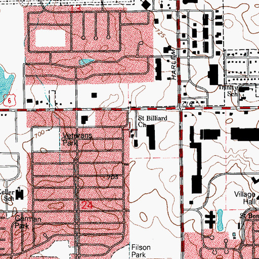 Topographic Map of Saint Billiard Church, IL