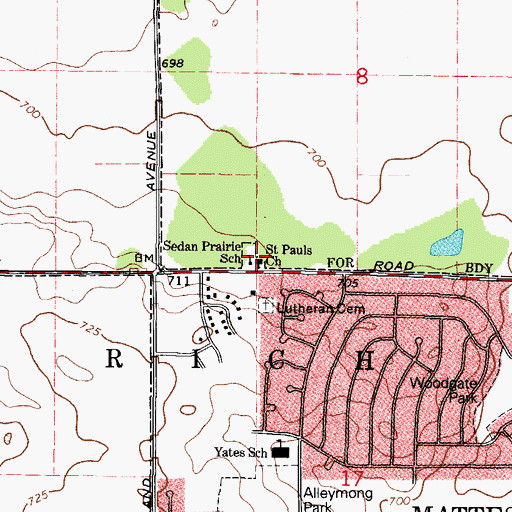 Topographic Map of Saint Pauls Church, IL