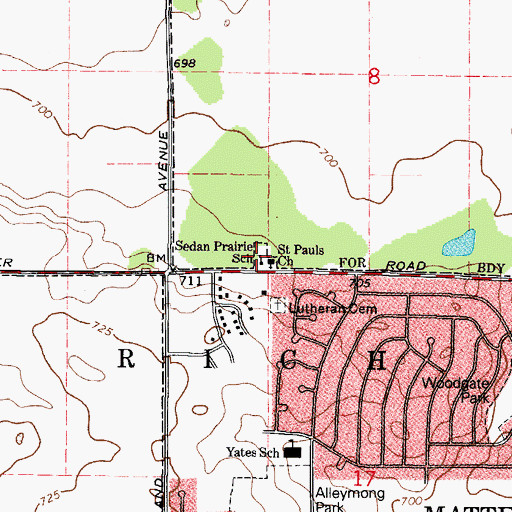 Topographic Map of Sedan Prairie School, IL