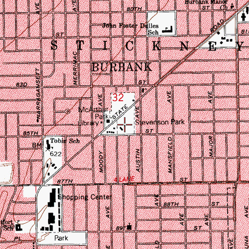 Topographic Map of Stevenson Park, IL